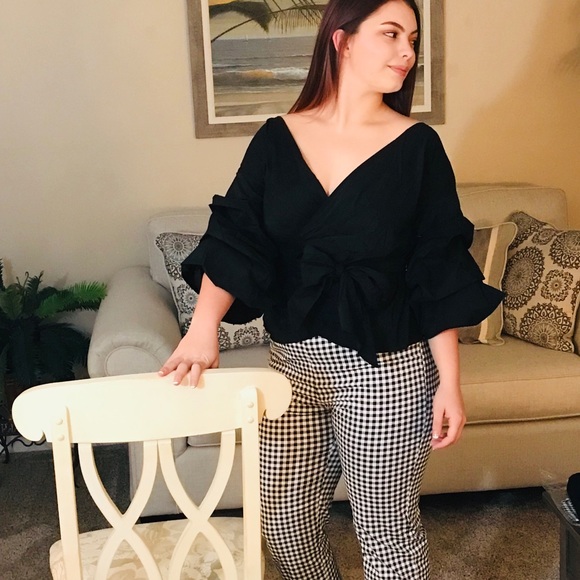 Black Bow Wrap Top - Picture 7 of 8